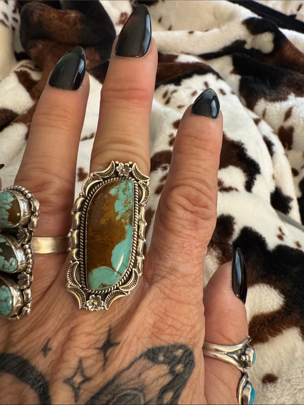 Mine #8 Turquoise and Brown Statement Sterling Ring - Women Jewelry